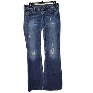 Silver Jeans Western Glove Works Tuesday Boot Cut Distressed Jeans Size 27
